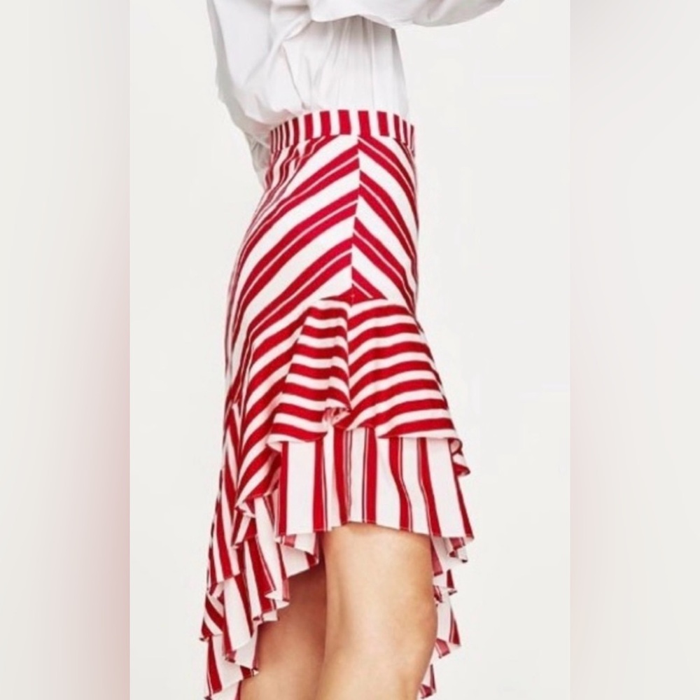 Zara | Asymmetrical Red and White Striped Skirt | M | NWT - Picture 5 of 11